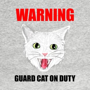 Beware Guard Cat (white) T-Shirt